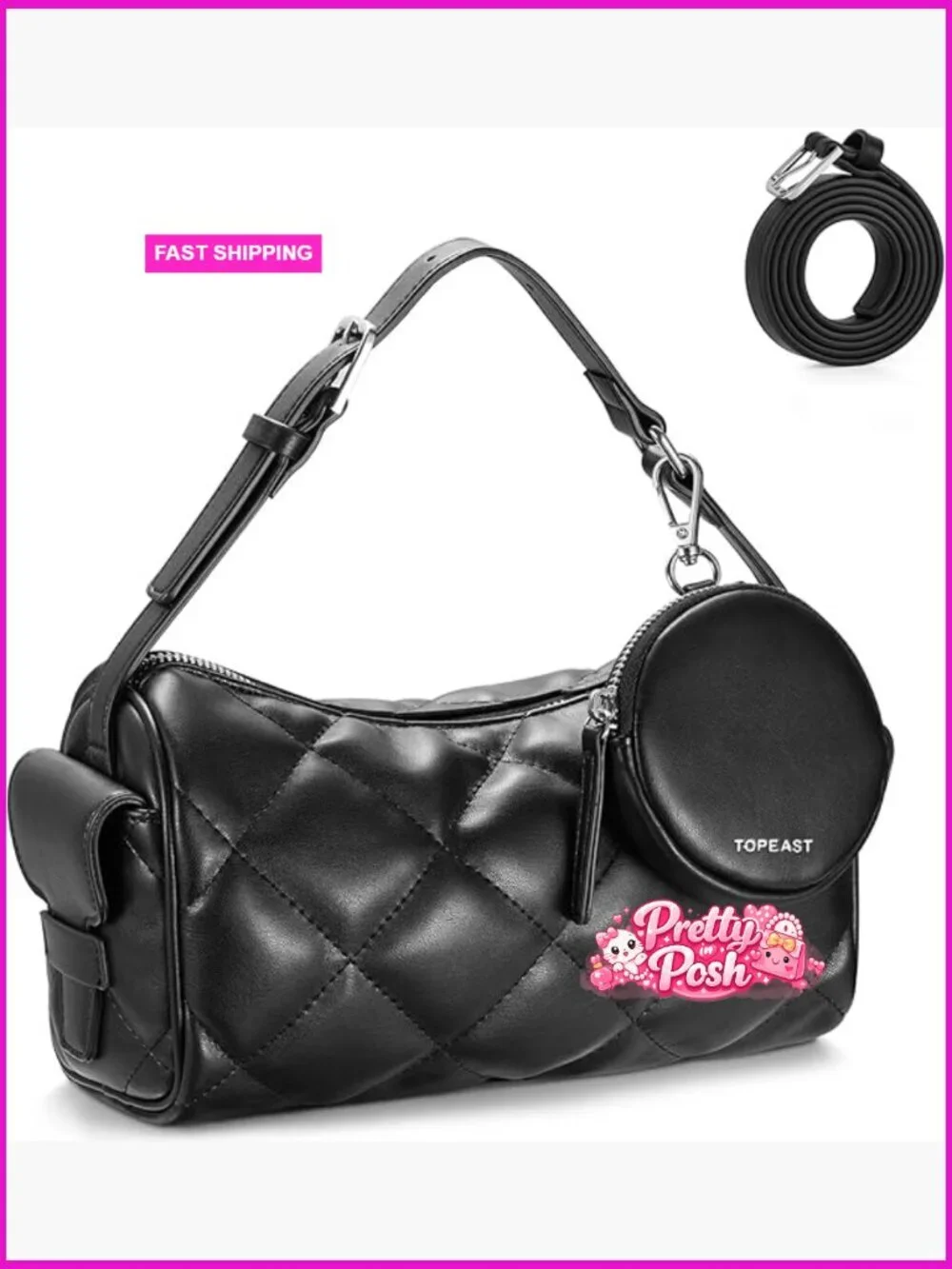 Vegan Leather Quilted Hobo Crossbody Bag With Adjustable Strap